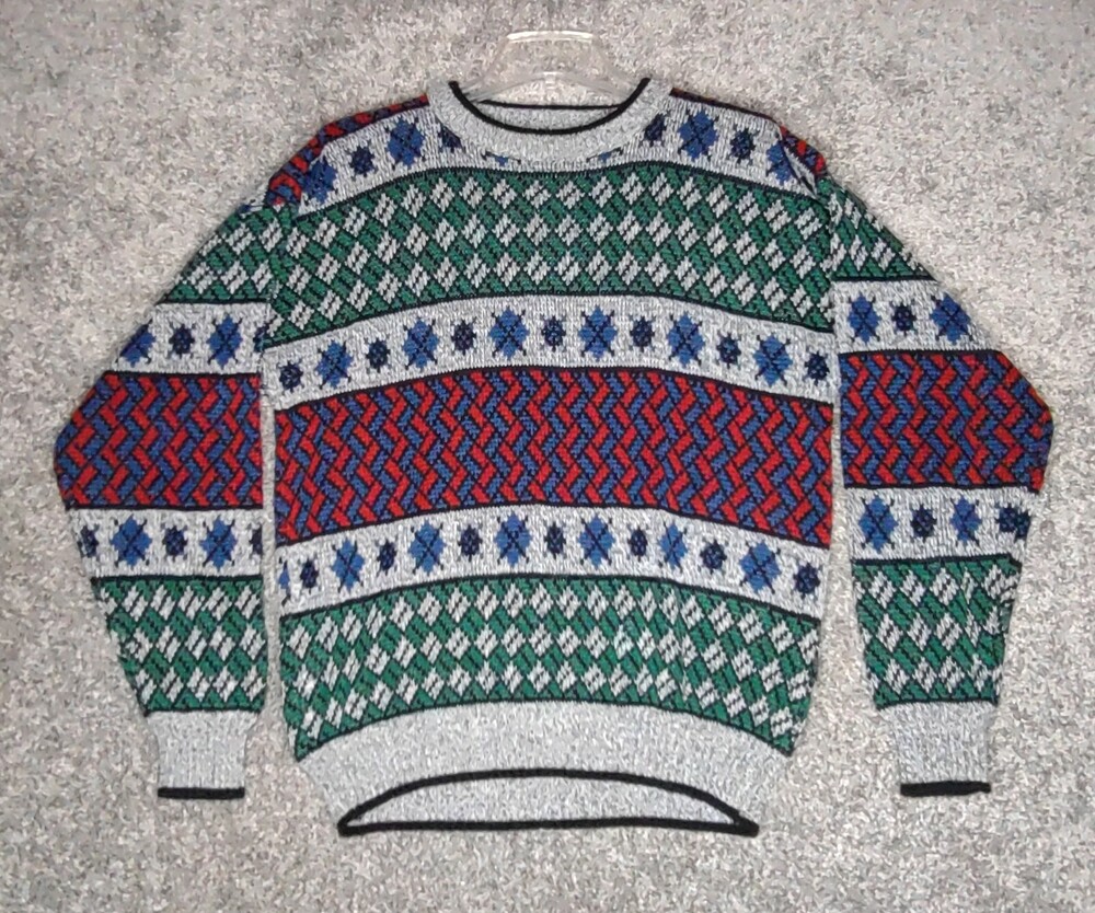 Hennessey Knit Sweater Men Large Tall Patterned Pullover Grandpa Cosby Chirstmas